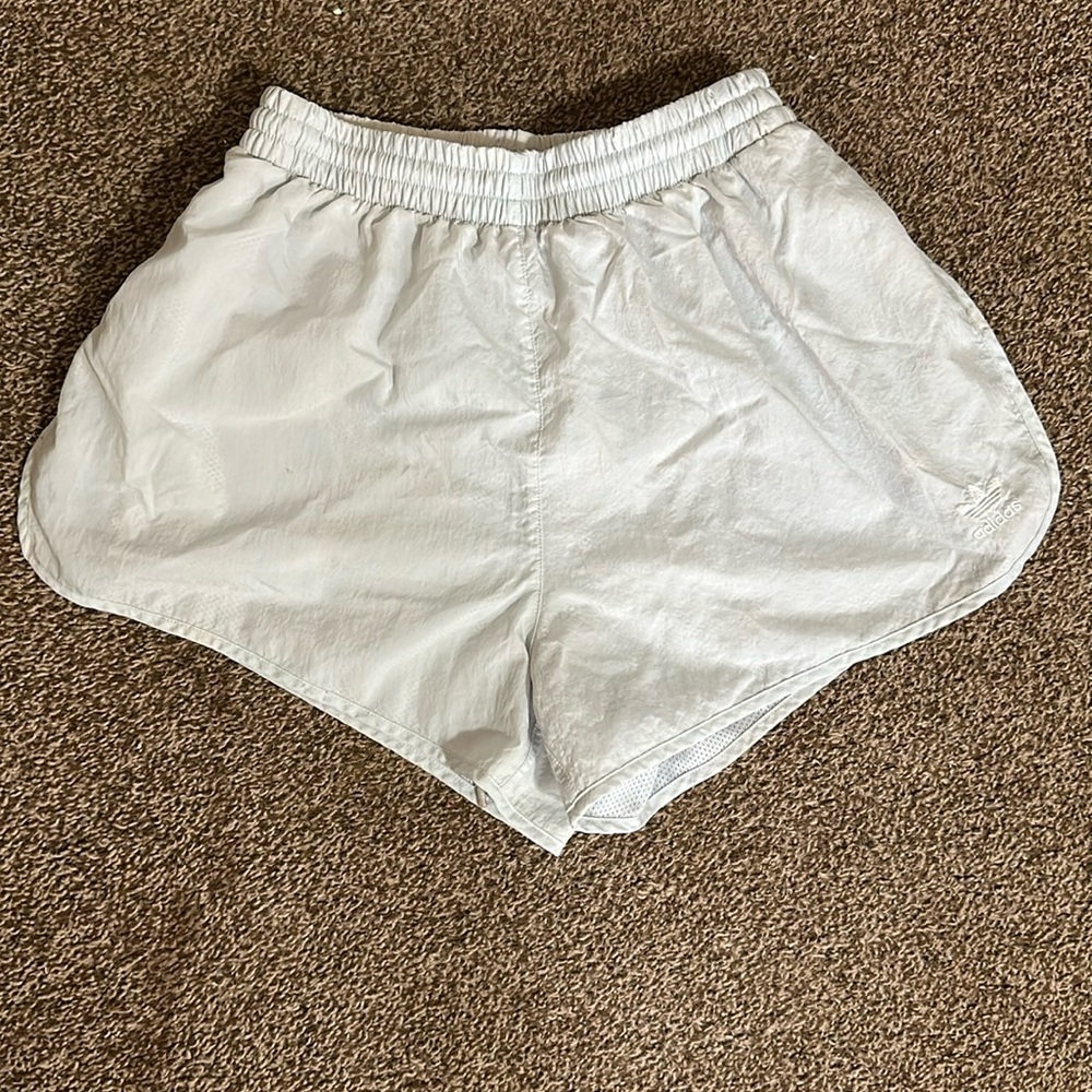 Baby blue adidas shorts